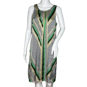 dana buchman green dress Dana Buchman Dress Womens Medium Green V Neck Short Sleeve Striped Casual